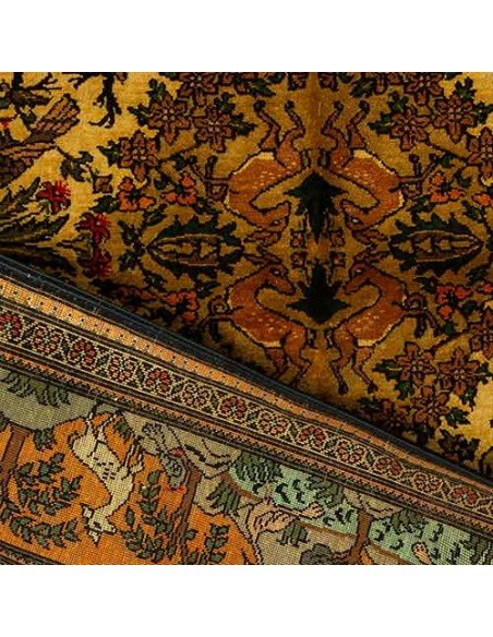 Khorasan silk hand-woven carpet with forest design Rc-114 back view Khorasan silk hand-woven carpet with forest design Rc-114 back view