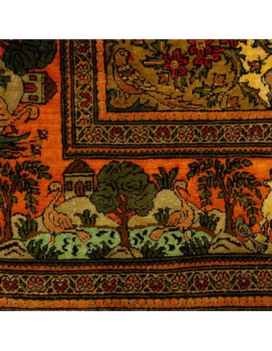 Khorasan silk hand-woven carpet with forest design Rc-114 details