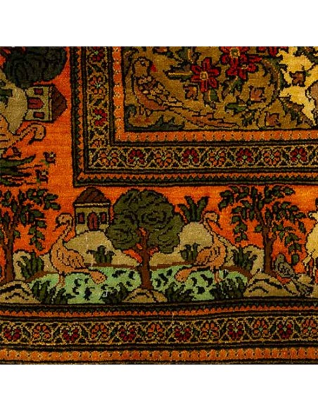 Khorasan silk hand-woven carpet with forest design Rc-114 details