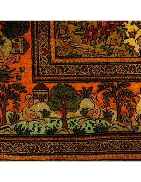 Khorasan silk hand-woven carpet with forest design Rc-114 details Khorasan silk hand-woven carpet with forest design Rc-114 details
