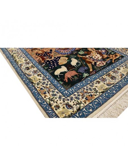Isfahan Ziaee hand-woven silk carpet Rc-122 side view