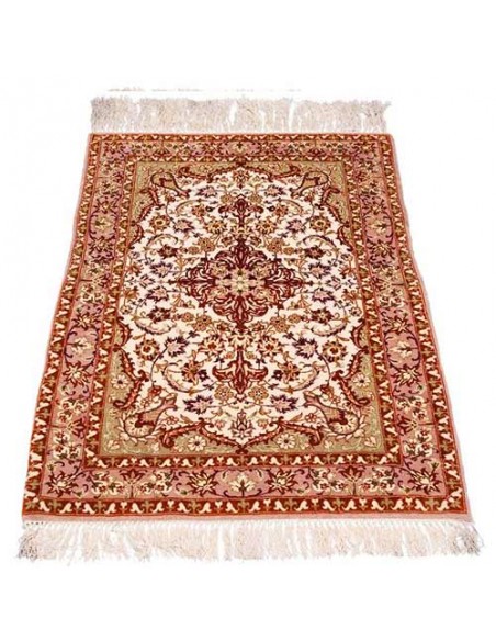 Isfahan 30 years old hand-woven silk area rug Rc-128 front view