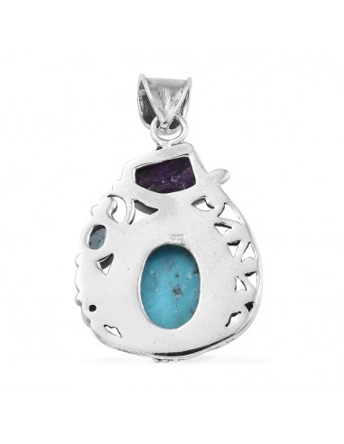 Artisan Crafted Persian Turquoise, Multi Gemstone Pendant in Sterling Silver