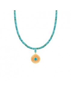 Blue Turquoise Chain & Gold Flower Necklace | Turquoise Jewelry