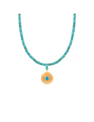 Blue Turquoise Chain & Gold Flower Necklace AC-527