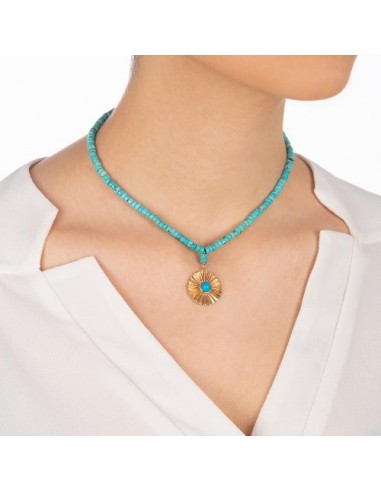 Blue Turquoise Chain & Gold Flower Necklace | Turquoise Jewelry