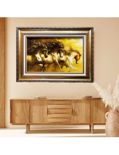 Tabriz Hand-Woven Silk Pictorial Carpet "Three Horses" Full View 2