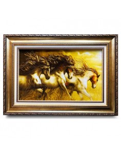 Tabriz Hand-Woven Silk Pictorial Carpet "Three Horses" Full View