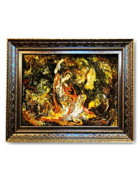 Miniature Silk Hand-Woven Pictorial Carpet "Seven Faces" Full View