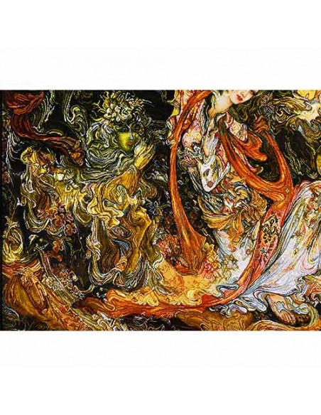 Miniature Silk Hand-Woven Pictorial Carpet "Seven Faces" Zoom In-2