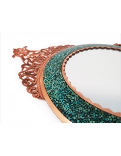 Blue Turquoise Inlay Copper Mirror Frame full view 2