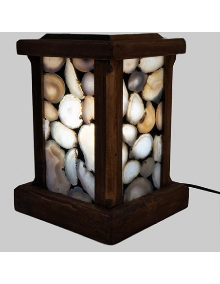 Resin Table Lamp With Wood and Stone - On