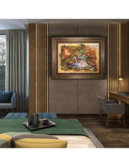 Poet of Love Silk Persian Pictorial Carpet in Decor