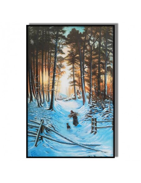 Curio decorative oil painting canvas "Winter Sunset AG-58" Full View