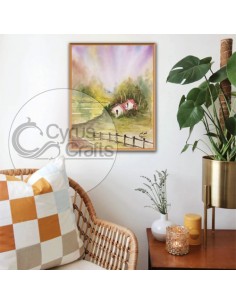 Cardboard watercolor painting "Aquarelle Cottage AG-74 " Wall Art