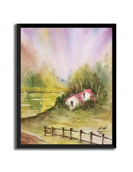 Cardboard watercolor painting "Aquarelle Cottage AG-74 " Full View