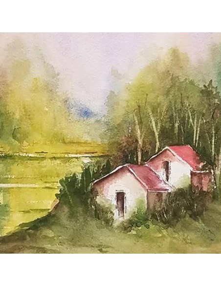 Cardboard watercolor painting "Aquarelle Cottage AG-74 " Zoom In