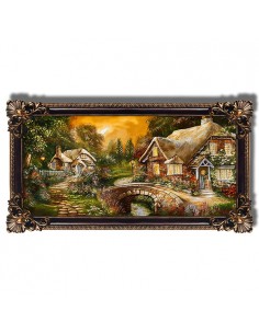 "Village View AG-110" 100% hand-woven pictorial carpet (tableau rug) Full View
