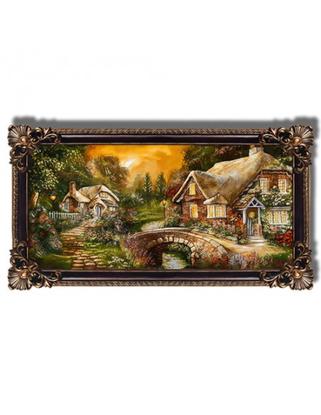 "Village View AG-110" 100% hand-woven pictorial carpet (tableau rug) Full View