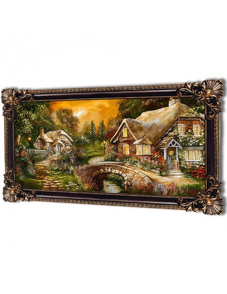 "Village View AG-110" 100% hand-woven pictorial carpet (tableau rug) Right Angle
