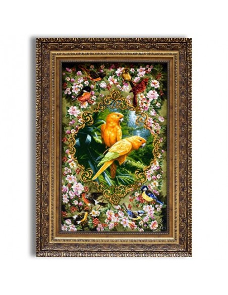 "Parrots" Persian tableau rug full view
