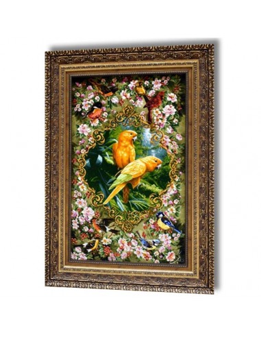 "Parrots" Persian tableau rug left angle