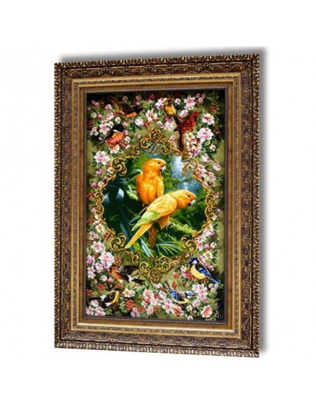 "Parrots" Persian tableau rug left angle