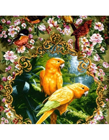 "Parrots" Persian tableau rug upper zoom in