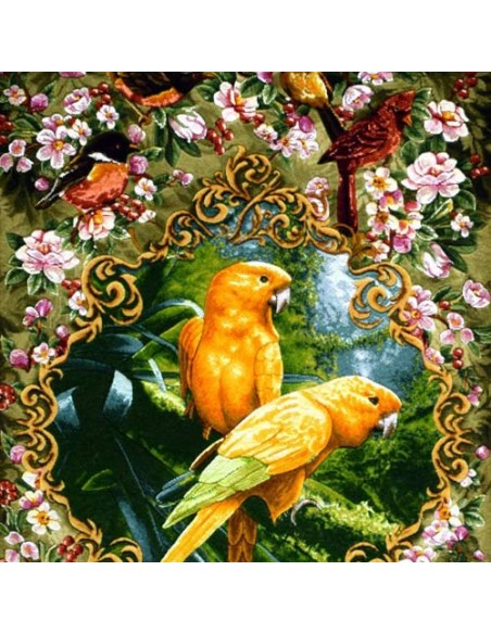 "Parrots" Persian tableau rug upper zoom in