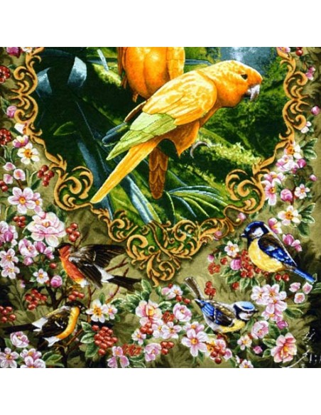 "Parrots" Persian tableau rug lower zoom in
