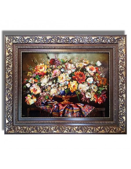 "Flower Basket AG-123" 100% hand-made tableau rug (pictorial carpet) full view "Flower Basket AG-123" 100% hand-made tableau rug (pictorial carpet) full view