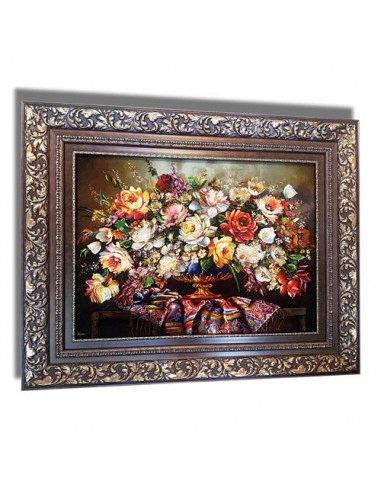 "Flower Basket AG-123" 100% hand-made tableau rug (pictorial carpet) left angle