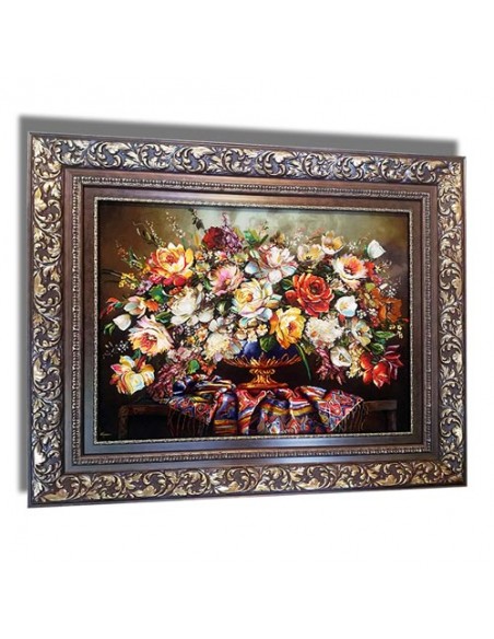 "Flower Basket AG-123" 100% hand-made tableau rug (pictorial carpet) left angle "Flower Basket AG-123" 100% hand-made tableau rug (pictorial carpet) left angle
