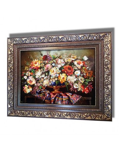 "Flower Basket AG-123" 100% hand-made tableau rug (pictorial carpet) right angle