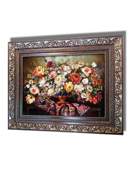 "Flower Basket AG-123" 100% hand-made tableau rug (pictorial carpet) right angle