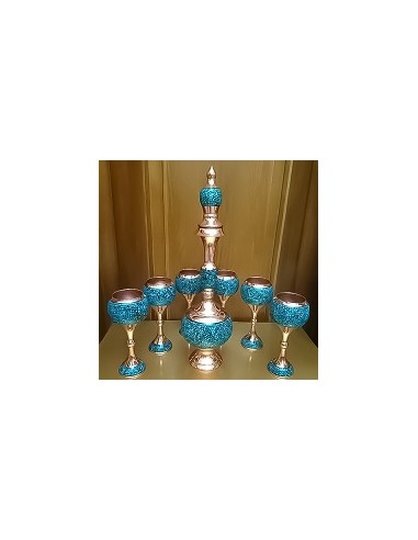 Blue Turquoise Wine Glass and Decanter Set