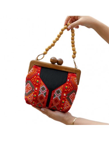 Needlepoint Small Clutch Bag Wood Handmade Bag Red Stylish bag