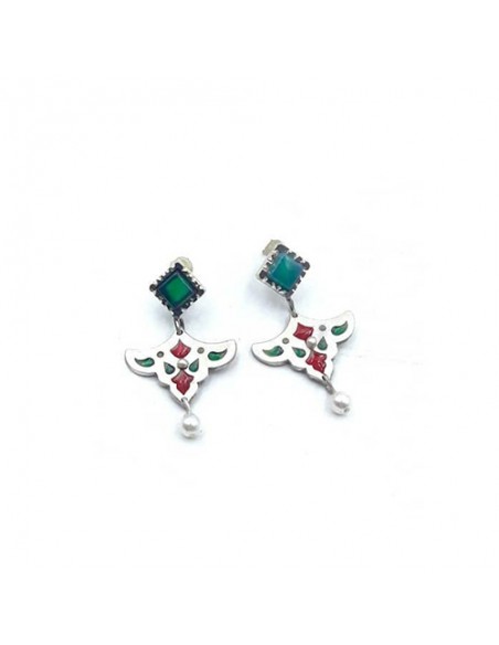 Unique Handmade Silver Stud Minakari Earring | Enamel Earrings