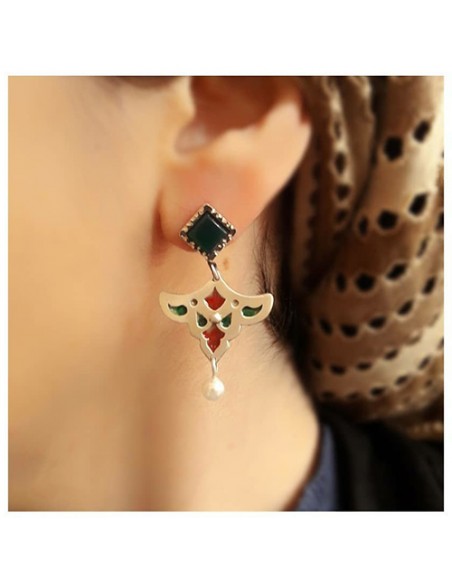 Unique Handmade Silver Stud Minakari Earring | Enamel Earrings