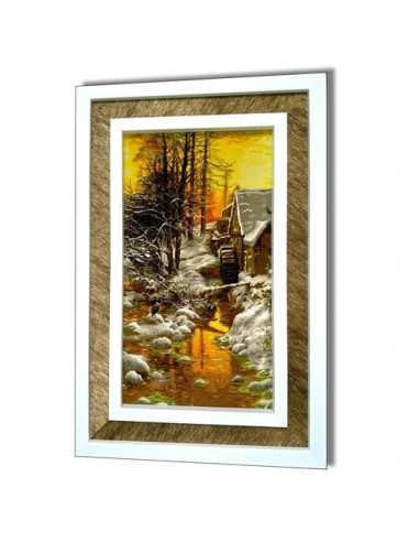 Tabriz silk hand-knotted pictorial rug "Winter Sunset AG-785" right angle