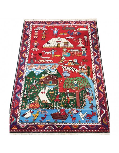 Tabriz Hand-Knotted Wool Kilim With Imaginary Design Rc-220 full view Tabriz Hand-Knotted Wool Kilim With Imaginary Design Rc-220 full view