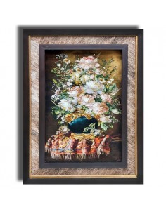 Flowerpot AG-807 Tabriz, silk floral tableau rug/carpet MARKDOWN wall art 1 full view