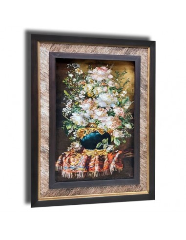 Flowerpot AG-807 Tabriz, silk floral tableau rug/carpet MARKDOWN wall art 1 left angle