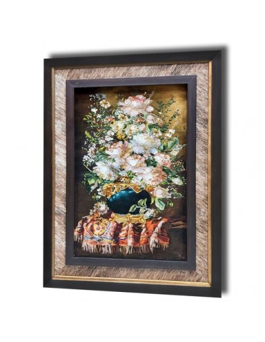 Flowerpot AG-807 Tabriz, silk floral tableau rug/carpet MARKDOWN wall art 1 right angle