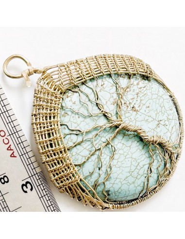 Handmade brass pendant and turquoise stone fw2