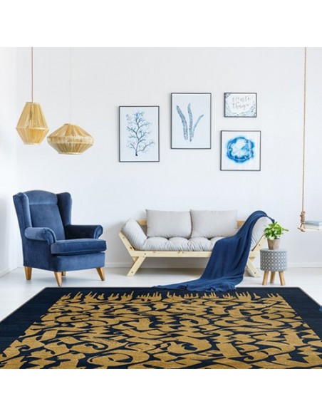 Double Layer Navy Blue Calligraphy Rug Rc-235 in decoration