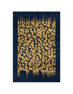 Double Layer Navy Blue Calligraphy Rug Rc-235