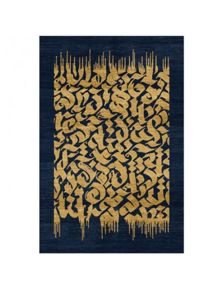 Double Layer Navy Blue Calligraphy Rug Rc-235