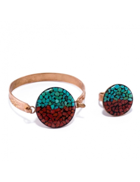 Red & Blue Turquoise bracelet and ring