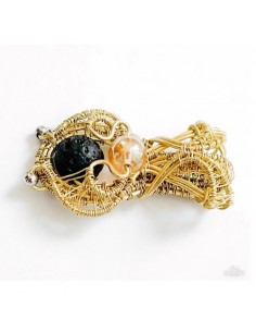 Handmade Brass Wire Wrapped Necklace | Pendant With Lava Rock